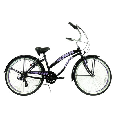 GreenLine Bicycles Ladies 26" 7-Speed Shimano Premium Extended Deluxe Beach Cruiser - Frame Color: Flat Black with Purple Wheels at Sears.com