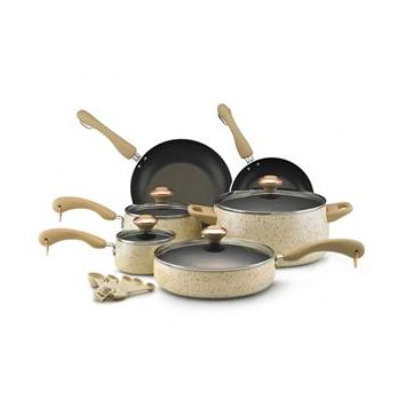 Paula Deen Porcelain Nonstick Aluminum 15-Piece Cookware Set - Color: Oatmeal Speckle