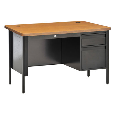 Sandusky Steel Teachers Desk with Pierced Side Panels - Size: Single Pedestal, Color: Putty / Medium Oak at Sears.com