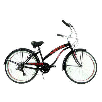 GreenLine Bicycles Ladies 26" 7-Speed Shimano Premium Extended Deluxe Beach Cruiser - Frame Color: Black with Red at Sears.com
