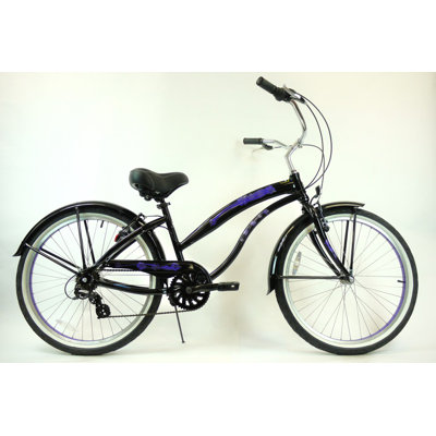 GreenLine Bicycles Ladies 26" Aluminum 7-Speed Shimano Premium Extended Deluxe Beach Cruiser - Frame Color: Black with Purple at Sears.com