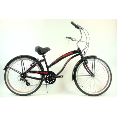 GreenLine Bicycles Ladies 26" Aluminum 7-Speed Shimano Premium Extended Deluxe Beach Cruiser - Frame Color: Black with Red at Sears.com