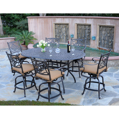Meadow Decor Kingston 7 Piece Counter Height Dining Set - Fabric: Linen Sesame, Finish: Black at Sears.com