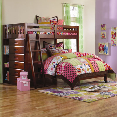 Discovery World Furniture Weston Twin over Full L-Shaped Bunk Bed with Bookshelves and Storage - Finish: Honey at Sears.com