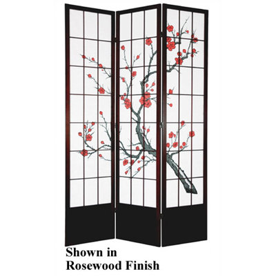 Oriental Furniture 84" Cherry Blossom Shoji Room Divider - Numbers of Panels: 3, Finish: Rosewood at Sears.com