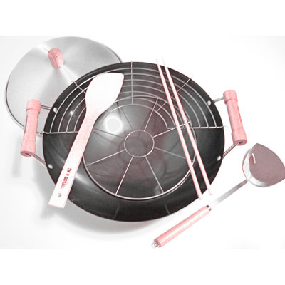 Taylor & Ng 8 Piece 14 Preseasoned Double Handle Round Bottom Wok Set