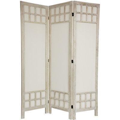 Oriental Furniture 6 Feet Tall Window Pane Fabric Room Divider in Burnt White - Number of Panels: 4 at Sears.com