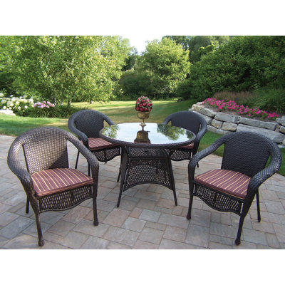 Oakland Living Resin Wicker 5 Piece Dining Set with Cushions - Cushion Color: Green at Sears.com