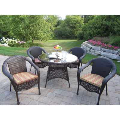 Oakland Living Resin Wicker 5 Piece Dining Set with Cushions - Cushion Color: Brown at Sears.com