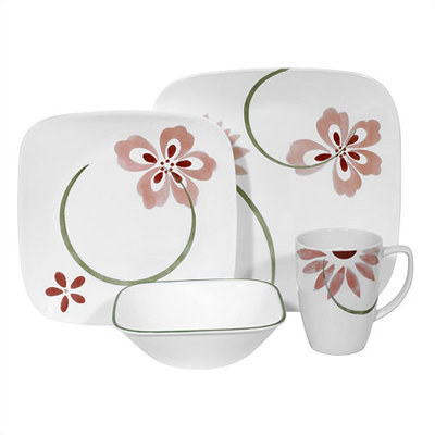 Corelle Square Pretty Pink 16 Piece Dinnerware Set