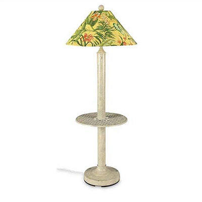 Patio Living Concept Catalina Outdoor Floor Lamp with Attached Tray Table and Sunbrella Shade - Shade Color: Basil Linen, Lamp Finish: White Patio Living Concept Catalina Outdoor Floor Lamp with Attached Tray Table and Sunbrella Shade - Shade Color: Basil Linen, Lamp Finish: White