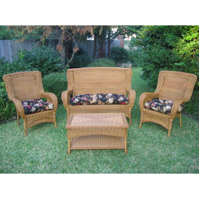 Outdoor Wicker Three Piece Cushions Set - Fabric+ Blue Green Stripe