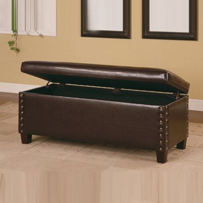 Wildon Home Broadbent Leather Bedroom Bench with Storage and Pin Trim in Deep Brown at Sears.com