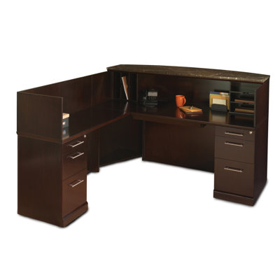 Mayline Sorrento L-Shaped Reception Desk with Counter - Counter Top: Veneer, Finish: Bourbon Cherry, Configuration: Right-Handed at Sears.com