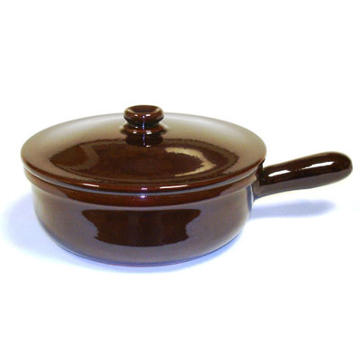 Piral Terracotta Saucier with Lid - Heat Diffuser: Heat Diffuser  Color: Brown  Size: 3.5-qt.