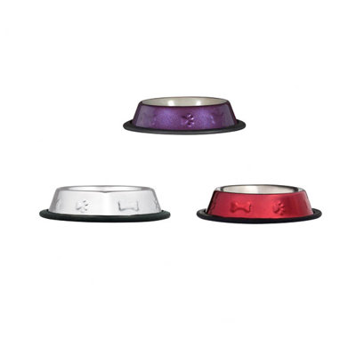 Bone And Paw Embossed Dog Bowl  Size: 64 Oz (8.5  W), Color: Purple
