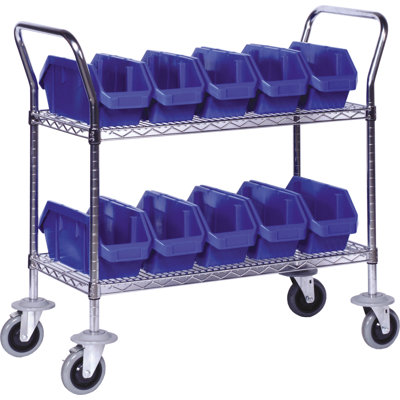 Quantum 3 Shelf Mobile Wire Cart with Quick Pick Bins - Bin Color: Blue, Bin Dimensions: 7" H x 6 5/8" W x 18 1/2" D (qty. 15) at Sears.com