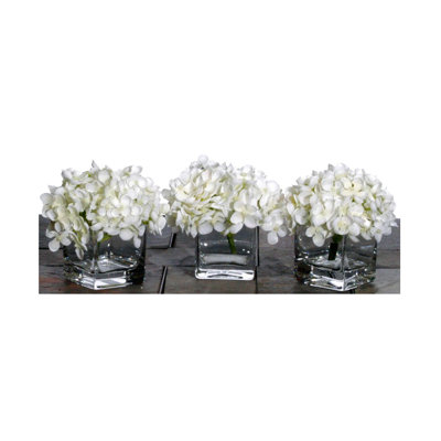 Vickerman Floral Artificial Potted Premium Mini Hydrangea in White (Set of 3) at Sears.com