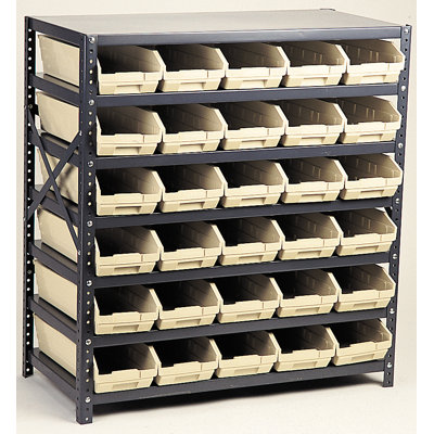 Quantum Economy Shelf Storage Units (39" Hx36" Wx18" D) w/ Bins -Bin Color:Blue, Bin Dimensions:4" Hx8 3/8" Wx17 7/8" D (qty. 24) at Sears.com
