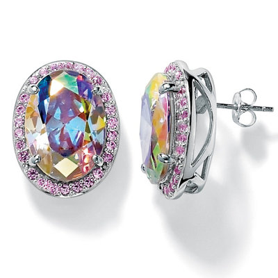 Palm Beach Jewelry Silvertone Aurora Borealis/Pink Cubic Zirconia Earrings at Sears.com