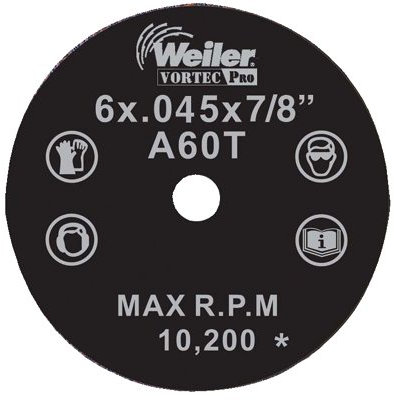 Weiler - Vortec Pro Type 1 Thin Cutting Wheels Cw-6X.045X7/8 A60Twb: 804-56273 - cw-6x.045x7/8 a60twb (Set of 10) at Sears.com