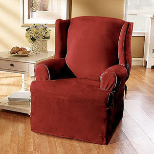 Sure Fit Soft Suede Wing Chair T-Cushion Slipcover - Color: Burgundy Sure Fit Soft Suede Wing Chair T-Cushion Slipcover - Color: Burgundy