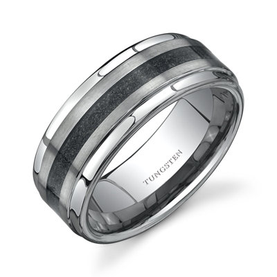 Oravo Step Edge Brush Finish Black Carbon Fiber 9 mm Comfort Fit Mens Tungsten Wedding Band Ring - Size: 12 at Sears.com