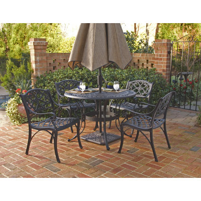 Five Piece 42" Round Outdoor Dining Set With Arm Chairs In Black