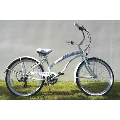 GreenLine Bicycles Ladies 26" 7-Speed Shimano Premium Extended Deluxe Beach Cruiser - Frame Color: Pearl White with Purple Wheels at Sears.com