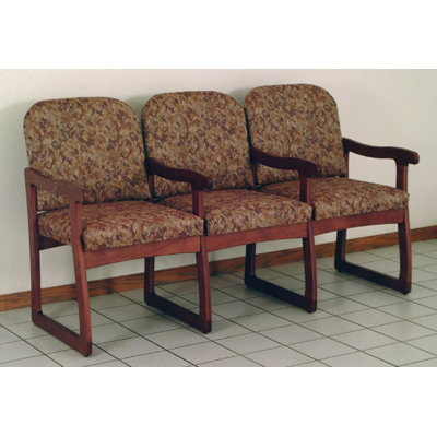 Wooden Mallet Prairie Three Seat Guest Chair - Wood Finish: Dark Red Mahogany, Fabric: Leaf Blue, Arms: Center Arm Included at Sears.com