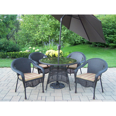 Oakland Living Elite Resin Wicker 5 Piece Dining Set with Cushions and Umbrella at Sears.com