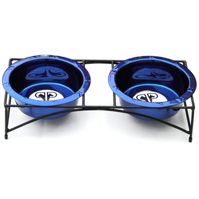 Modern Double Diner Stand With 2 Wide Rimmed Bowls  Size: 32 Oz.,