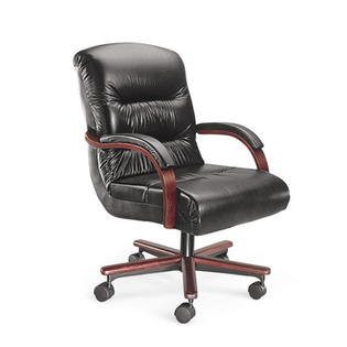 La-Z-Boy Horizon Mid-Back Office Chair with Arms - Upholstery: Saddle Tan Vinyl, Finish: Light Maple La-Z-Boy Horizon Mid-Back Office Chair with Arms - Upholstery: Saddle Tan Vinyl, Finish: Light Maple
