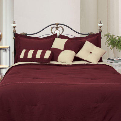 LCM Home Fashions, Inc. Microfiber Comforter Set - Size: Twin, Color: Burgundy / Khaki LCM Home Fashions, Inc. Microfiber Comforter Set - Size: Twin, Color: Burgundy / Khaki
