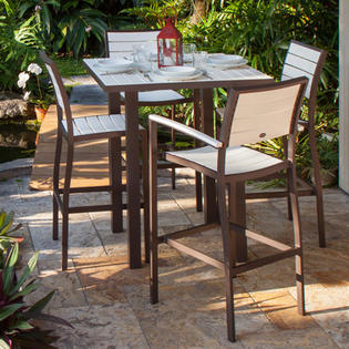 Polywood Euro 5 Piece Bar Dining Set - Frame Finish: Textured Black, Fabric: Sand Polywood Euro 5 Piece Bar Dining Set - Frame Finish: Textured Black, Fabric: Sand