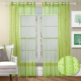 Chic Home Twinkle Semi Organza Grommet Curtain Panel (Set of 2) - Color: Lime Green / Dark Green Chic Home Twinkle Semi Organza Grommet Curtain Panel (Set of 2) - Color: Lime Green / Dark Green