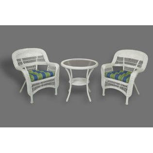 Tortuga Outdoor Portside 3 Piece Bistro Set - Finish: Coastal White, Fabric: Haliwell Caribbean Tortuga Outdoor Portside 3 Piece Bistro Set - Finish: Coastal White, Fabric: Haliwell Caribbean