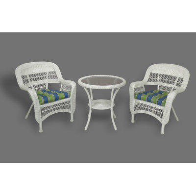 Tortuga Outdoor Portside 3 Piece Bistro Set - Finish: Coastal White, Fabric: Miranda Terrace Chamomile Tortuga Outdoor Portside 3 Piece Bistro Set - Finish: Coastal White, Fabric: Miranda Terrace Chamomile
