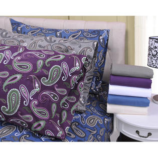 Simple Luxury Paisley and Solid Flannel Cotton Sheet Set - Color: Purple Solid, Size: Queen Simple Luxury Paisley and Solid Flannel Cotton Sheet Set - Color: Purple Solid, Size: Queen