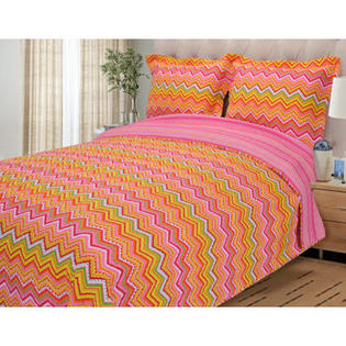 Simple Luxury Zig Zag 100 Cotton 3 Piece Quilt Set - Color: Orange Multi, Size: King Simple Luxury Zig Zag 100 Cotton 3 Piece Quilt Set - Color: Orange Multi, Size: King