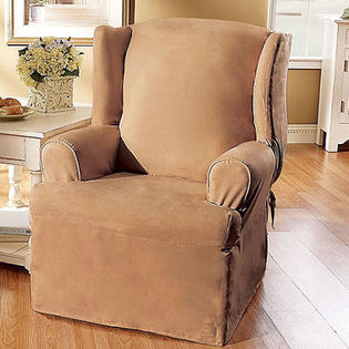 Sure Fit Soft Suede Wing Chair T-Cushion Slipcover - Color: Sable Sure Fit Soft Suede Wing Chair T-Cushion Slipcover - Color: Sable