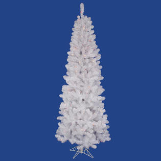 Vickerman White Salem Pencil Pine 6.5' Artificial Christmas Tree with 250 Multicolored Lights with Stand Vickerman White Salem Pencil Pine 6.5' Artificial Christmas Tree with 250 Multicolored Lights with Stand