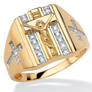 PalmBeach Jewelry 18k Gold/Silver Men's Diamond Crucifix/Cross Ring - Size: 11 PalmBeach Jewelry 18k Gold/Silver Men's Diamond Crucifix/Cross Ring - Size: 11