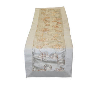 Violet Linen Emerald Embroidered Peach Ribbon Design Table Runner - Size: 14 Violet Linen Emerald Embroidered Peach Ribbon Design Table Runner - Size: 14