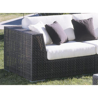 Hospitality Rattan Soho Patio Corner Lounge Chair with Cushion - Sunbrella Outdoor Fabric: Linen Silver Hospitality Rattan Soho Patio Corner Lounge Chair with Cushion - Sunbrella Outdoor Fabric: Linen Silver