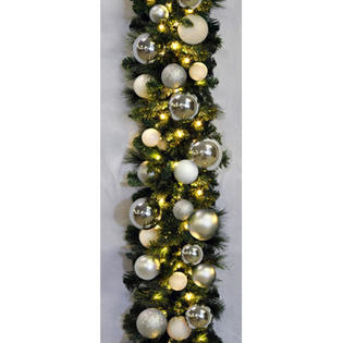 Queens of Christmas 9' Pre-Lit Sequoia Decorated Garland - Color: Ice Queens of Christmas 9' Pre-Lit Sequoia Decorated Garland - Color: Ice