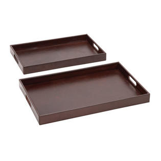 Woodland Imports 2 Piece The Suave Wood Real Leather Tray Set Woodland Imports 2 Piece The Suave Wood Real Leather Tray Set