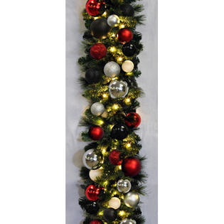 Queens of Christmas 9' Pre-Lit Sequoia Decorated Garland - Color: Modern Queens of Christmas 9' Pre-Lit Sequoia Decorated Garland - Color: Modern