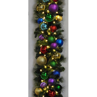 Queens of Christmas 9' Pre-Lit Blended Pine Decorated Garland - Color: Royal Queens of Christmas 9' Pre-Lit Blended Pine Decorated Garland - Color: Royal
