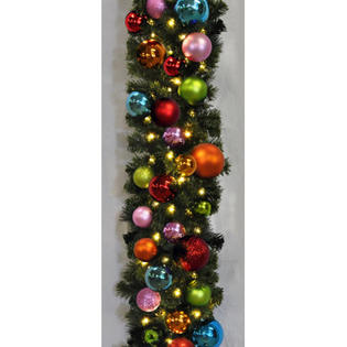 Queens of Christmas 9' Pre-Lit Blended Pine Decorated Garland - Color: Tropical Queens of Christmas 9' Pre-Lit Blended Pine Decorated Garland - Color: Tropical